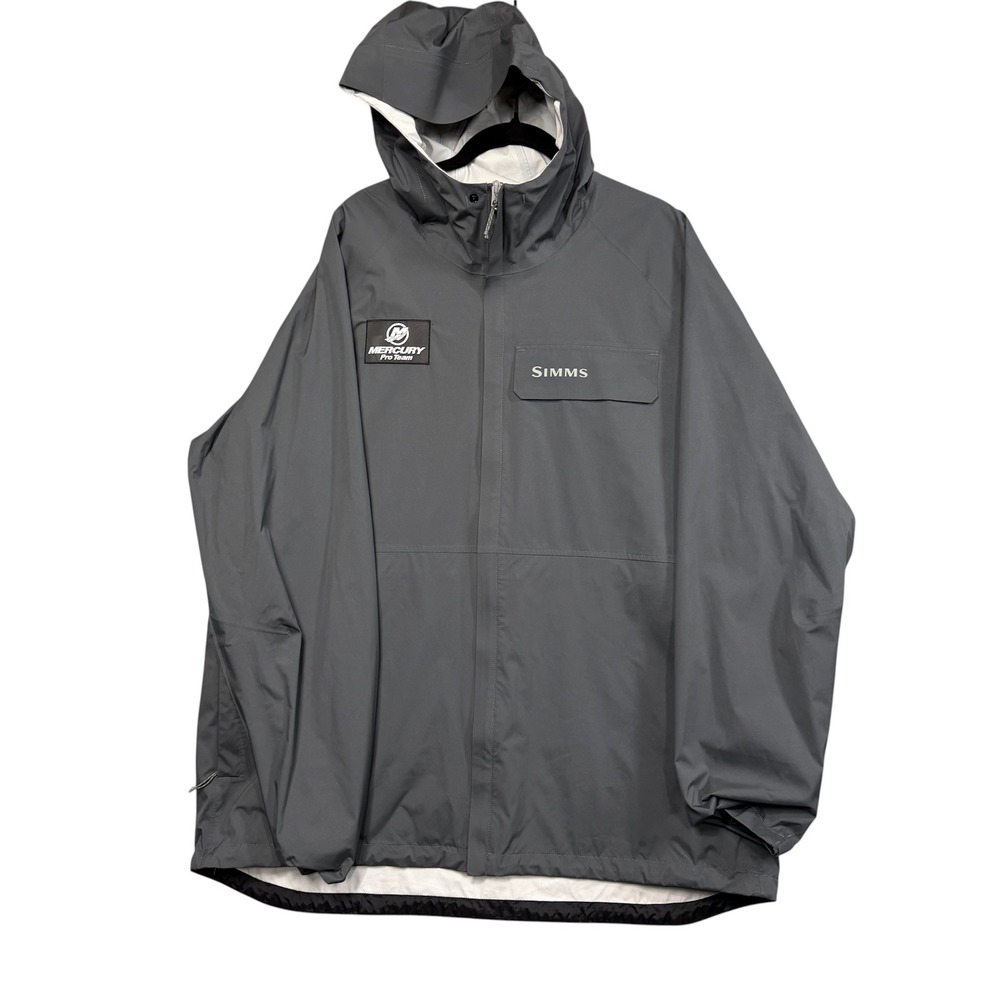 Simms Rain Jacket Mens XL Gray Mercury Pro Team Fishing Hooded Full Zip Shell